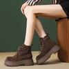 Fashion Thick-soled Heightening Martin Boots Women's Autumn New Retro Thin Polished Short Boots Lace-up Rhubarb Boots