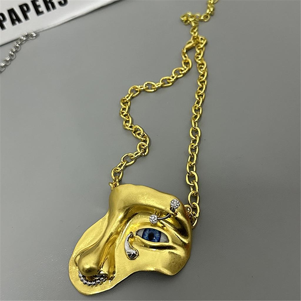 Tooxika Преувеличенный пристальный взгляд Маска на пол-лица Кулон Ожерелье Кубинская цепь Модный крутой Хип-хоп Персонализированная цепочка на ключицу