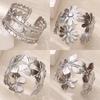 Multi Big Flower Stainless Steel Bracelet Copper Color Wide Open Cuff Bangle for Women Wedding Zircon Vacation Accessories Gift
