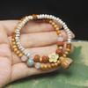 Green Sandalwood Chinese Style Double Loop Bracelet, Flower & Bodhi Prayer Beads Mala, Jewelry & Gift for Women