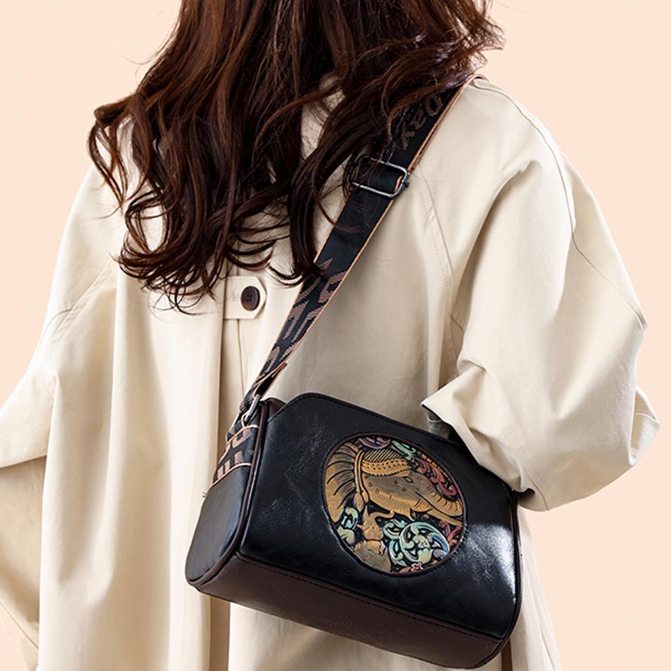 Women's Shoulder Bag Famous Brand Elephant Embroidered Female Messenger Bags Wallet High Quality Leather Girl