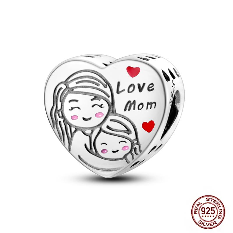 Медные Шармы Большая Любовь Мама Семья Сестра Розовое Сердце Тюльпан Бусины Ча Подходят для Оригинального Браслета Сделай Сам Ювелирный Подарок на День Матери