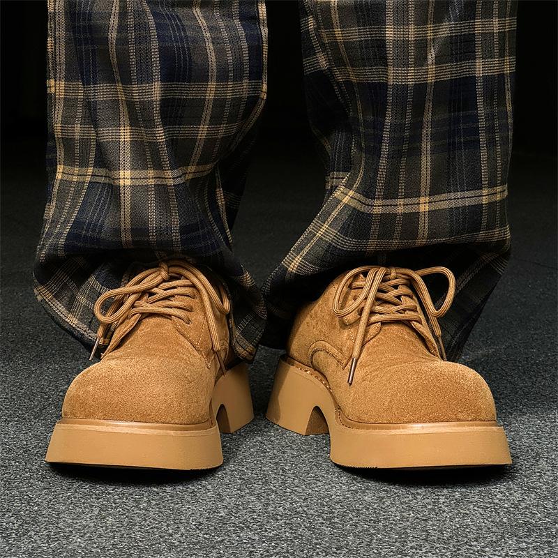 Туфли дерби мужские осенне-зимние туфли с большой головкой на платформе, рабочие туфли, дышащие низкие ретро кожаные туфли 9599-K