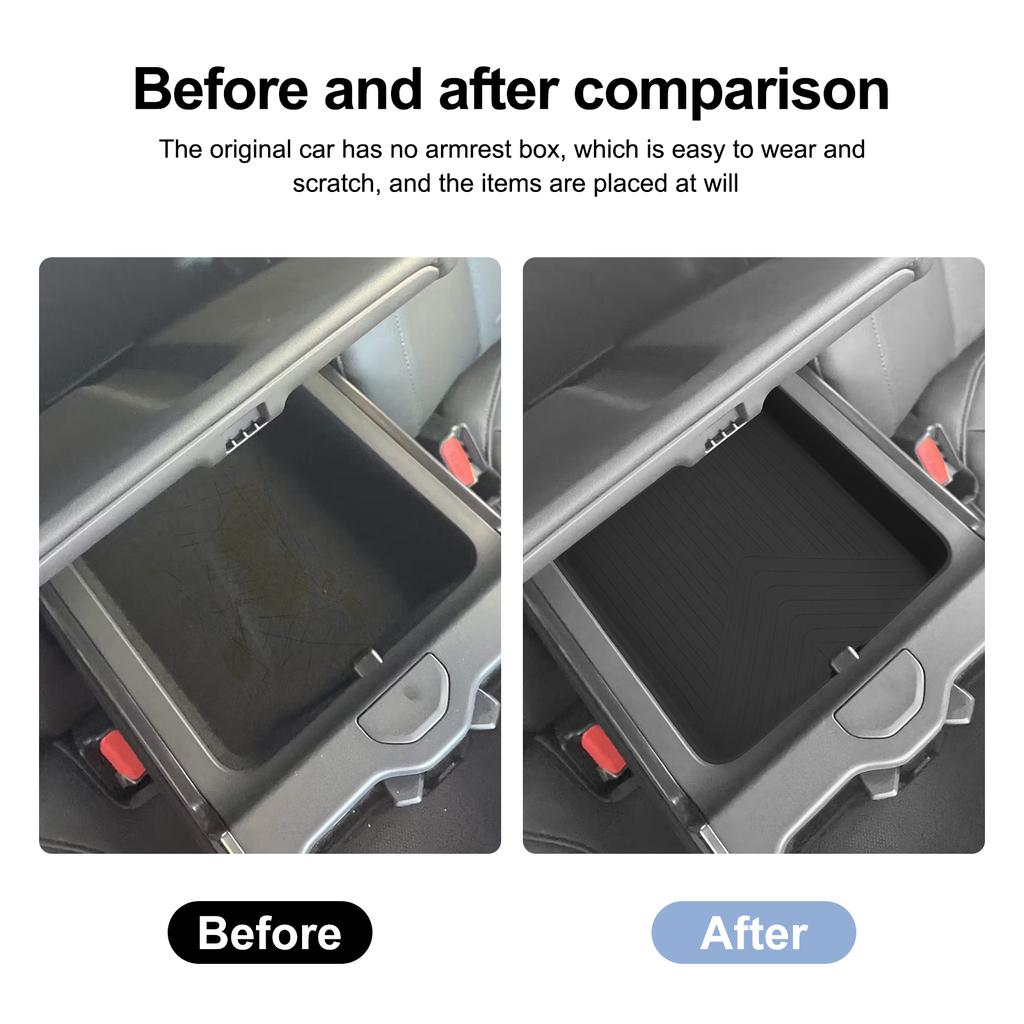 zkfan8 for RIVIAN R1T R1S Secone Row Armrest Storage Box Silicone Car Tray Organizing Tidying Auto Accessories Black