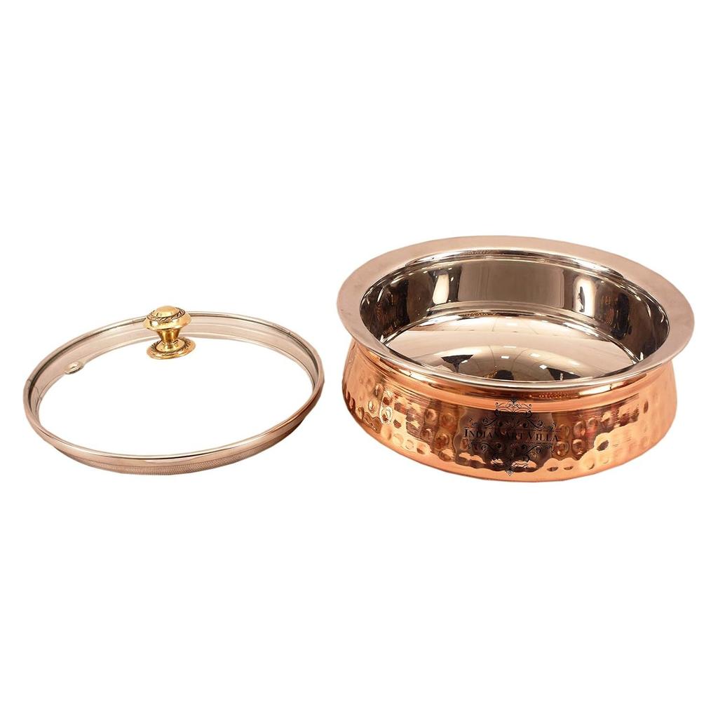Сталь Медь Сервировочный Ханди со Стеклянной Крышкой 750 мл-Сервировочные Блюда Курица Бирьяни Овощи Дом