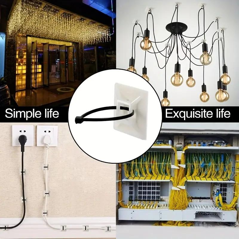 Крепление для стяжек, 200 шт., с самоклеящейся основой - Зажимы для организации кабелей и настенные дюбели для надежной фиксации проводов