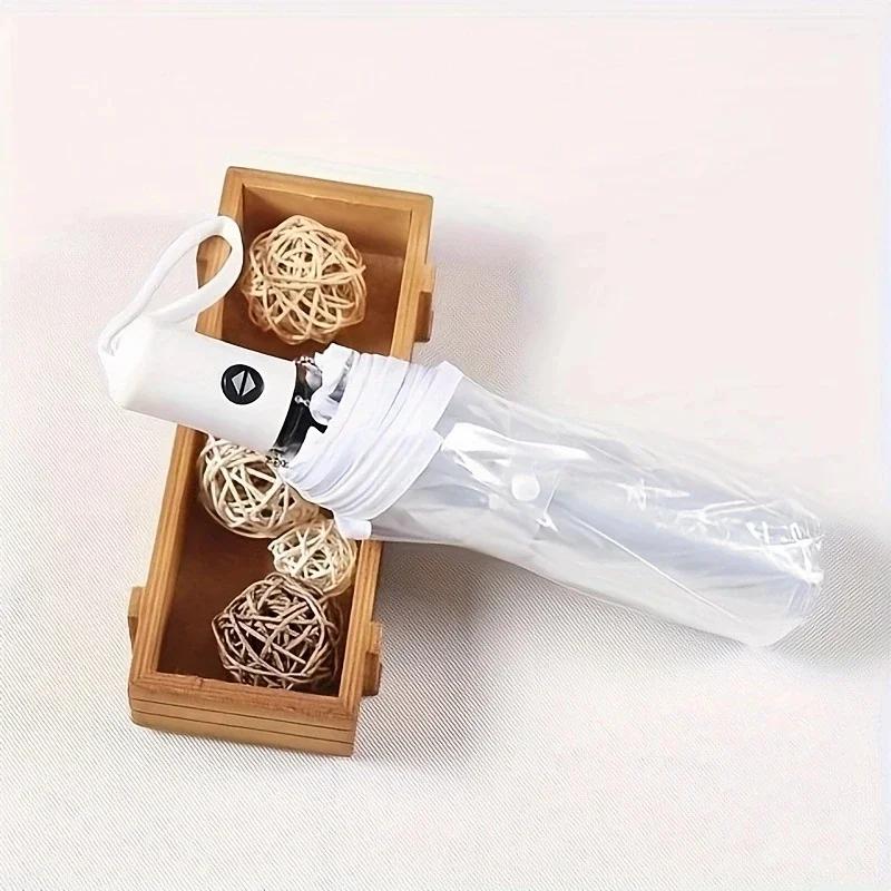 1PC - Portable, Compact, Transparent Umbrella Folding, Fully Automatic, Transparent Three Fold Umbrella Rainproof