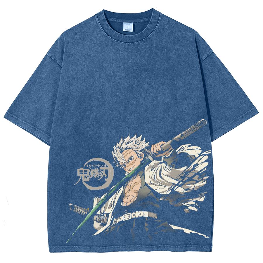 Аниме Demon Slayer Shinazugawa Sanemi Принт Футболка Мужская Женская Футболки из стираного хлопка Оверсайз футболка Харадзюку Мужская футболка