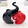 Home Decor Lucky Charm Elephant Couple | Piano Finish Ceramic Figures- (Set of 2 Piece, Red & Black)