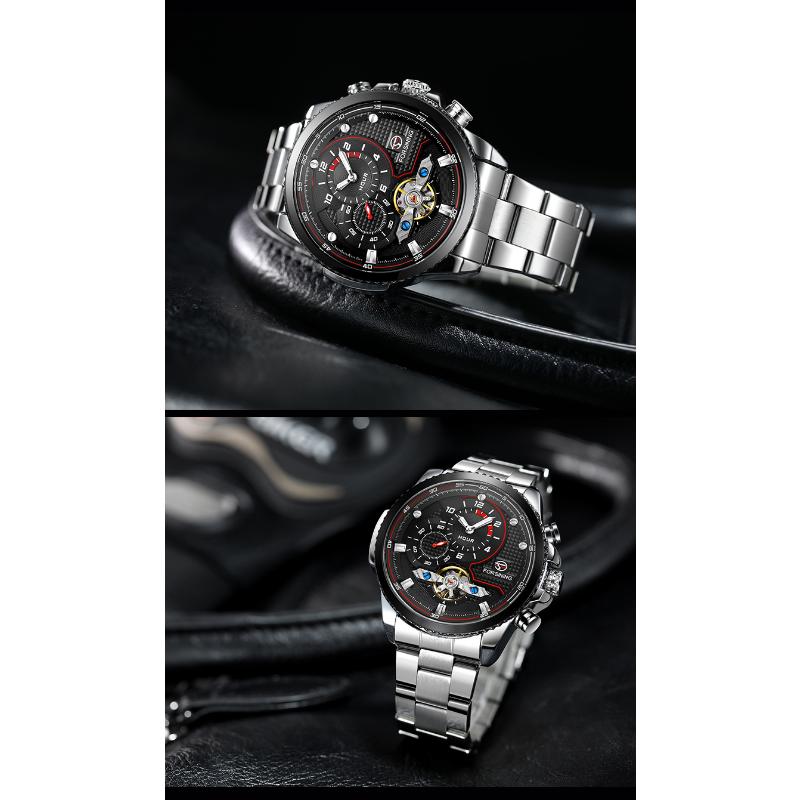 Forsining Мужские автоматические часы из нержавеющей стали, водонепроницаемые наручные часы, турбийон, механические с автоподзаводом, наручные часы с бриллиантовым циферблатом