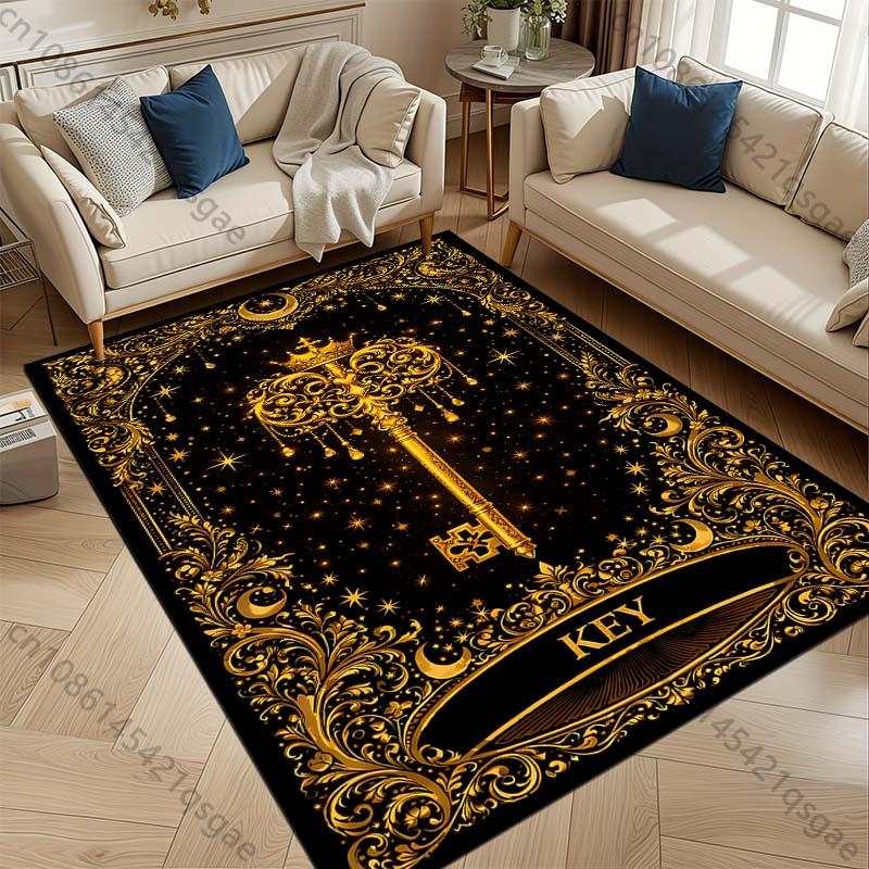 Multiple sizes Ornate golden key design Carpet for Living Room Bedroom Sofa Home Decor Rus Non-slip Floor Mat Luxury Gift