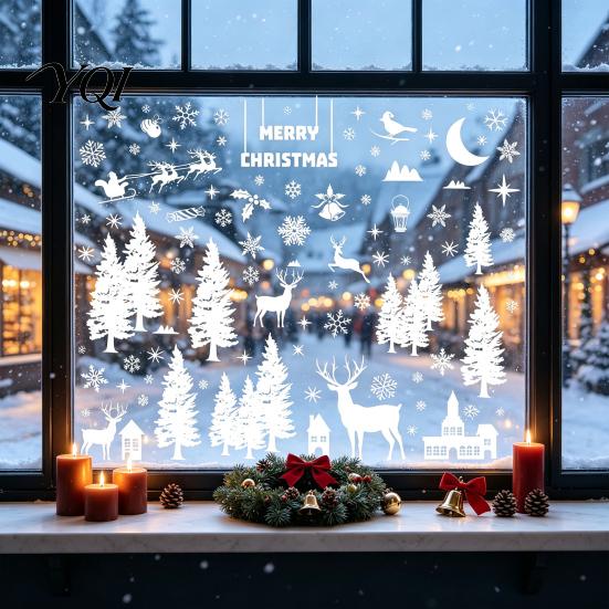 Съемные стеклянные наклейки 9 шт., Рождественские статические наклейки, ПВХ наклейки со снежным пейзажем, Водонепроницаемые статические наклейки для декора окон дома, Магазинных окон