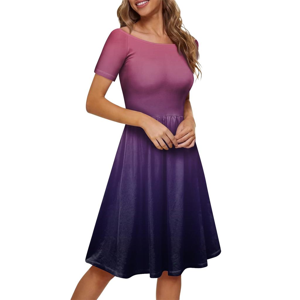 Women's Dress Short Sleeve Raglan Round Neck Large Neck Off Shoulder Gradient Dress