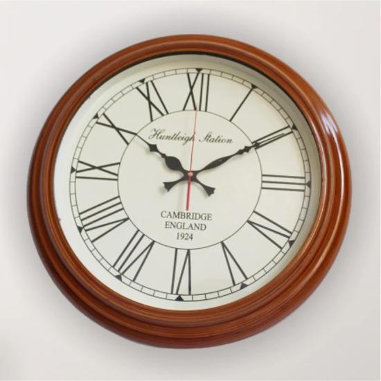 Antique Cambridge Wooden Wall Clock 16 Inch - Vintage Nautical Style Brass-Inlaid Decorative Timepiece for Home & Office Decor