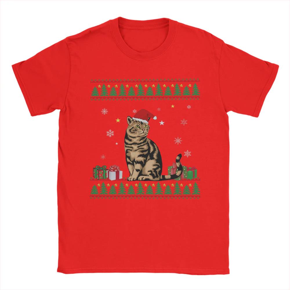 Funny Cat Lovers Cute Cat Santa Hat Ugly Christmas Mens Women T Shirt Short Sleeve Round Collar TShirts Pure Cotton Clothes