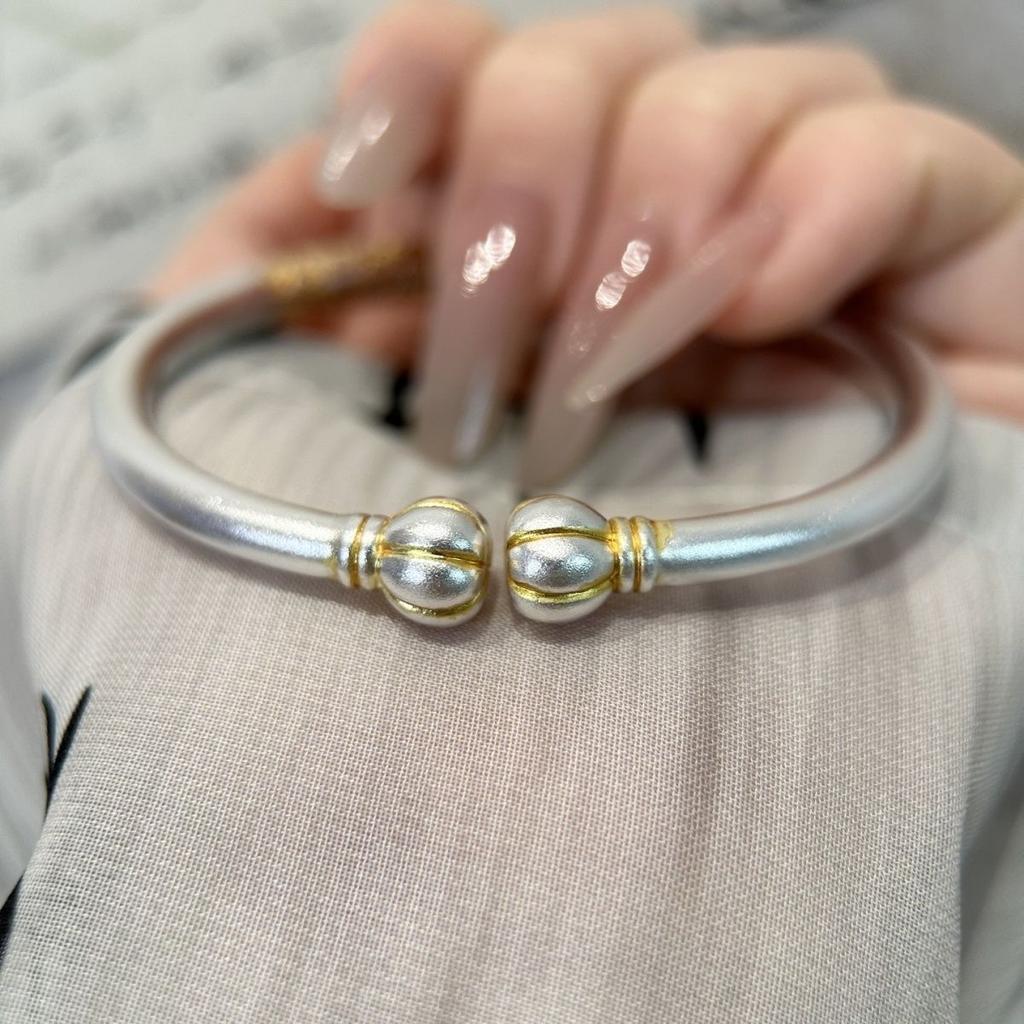 Enamel Lucky Cat Jiyan Pumpkin Head Silver Plated Bracelet Silver Plated Solid Opening New Chinese Versatile Bracelet Gift