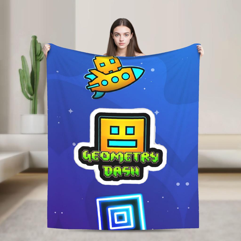 Games Geometry Dash Blanket Cover Plush Throw Blanket Airplane Travel Decoration Ultra-Soft Warm Bedsprea,
