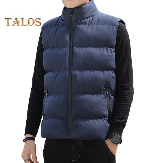 Мужской хлопковый жилет осень-зима с воротником-стойкой, без рукавов, застежкой-молнией, с карманами, однотонный утолщенный стеганый жилет, пальто