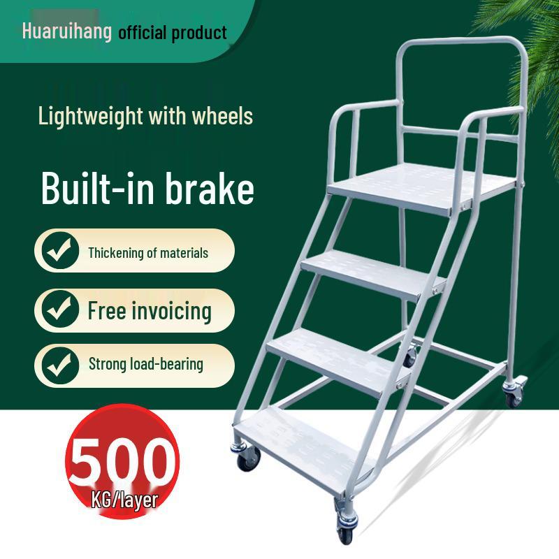 2-Step/3-Step Mobile Shelf Stocking Ladder with Cargo Lift Platform