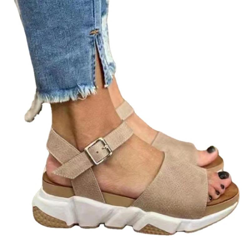 Летние босоножки на платформе, женские сандалии-гладиаторы с пряжкой на ремешке, туфли на танкетке с леопардовым принтом, повседневные женские сандалии с открытым носком, мода 2024 года