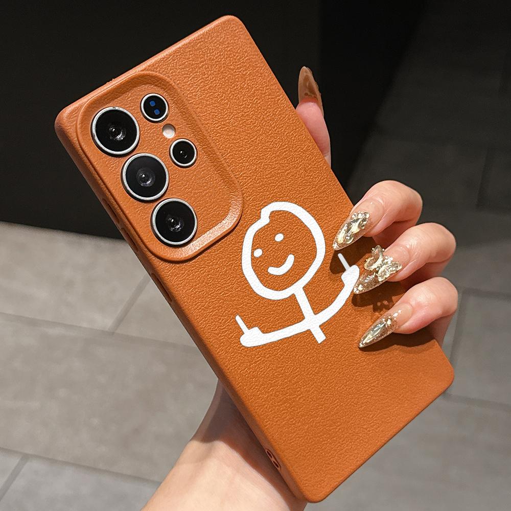 Samsung A07 A16 Xiaomi Redmi 13C 14C для iPhone 17 16 Pro Max Infinix Realme Чехлы для телефонов Мягкий коричневый Кожаный узор TPU Чехол NY50 Мультяшный Спичечный человечек арт