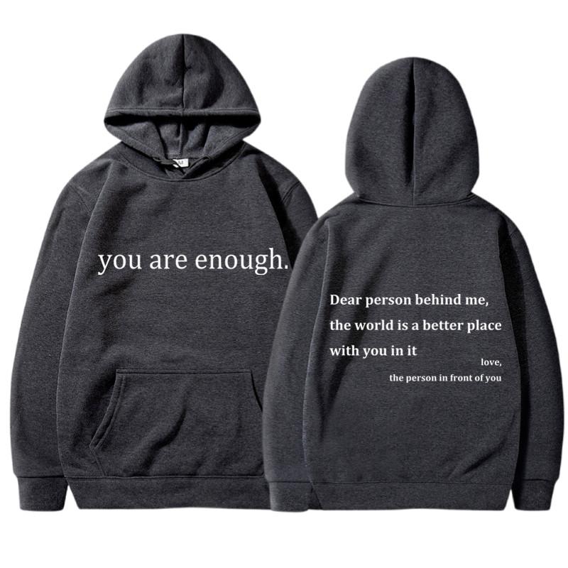 Новая толстовка с капюшоном YOU ARE ENOUGH Print, осенняя повседневная спортивная одежда, плюс флисовые эластичные топы, пуловеры, мужские толстовки с капюшоном, уличная одежда, свитшоты