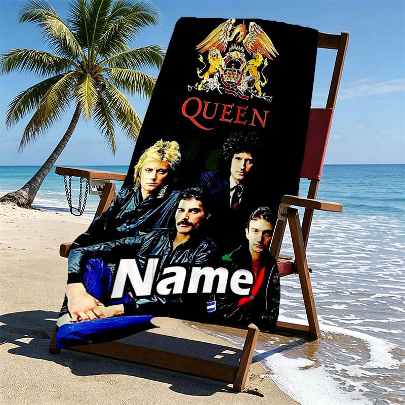 Custom Name Personalized Queen (band) Print Beach Towel, for Trip Camping Beach Party Home Decor, Birthday Gift for Family & Friends