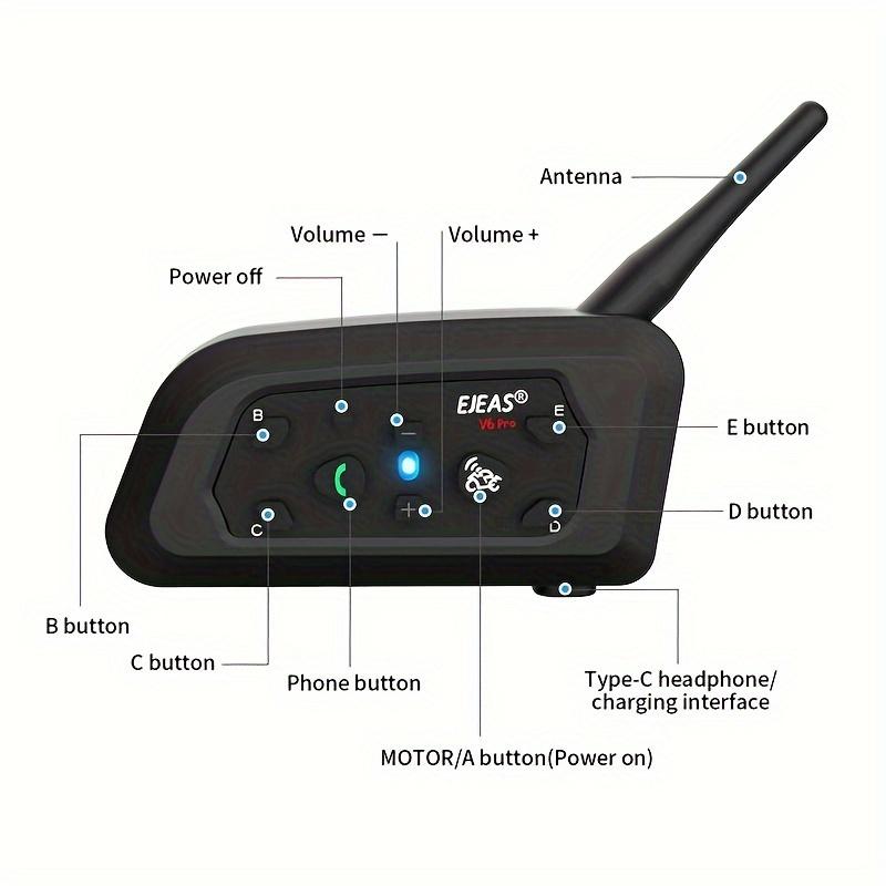 Motorcycle Helmet Intercom 1500m 6 Riders System - HD Sound Quality with Noise Reduction and Bluetooth Music Sharing