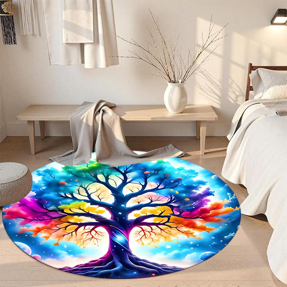 Tree Life Round Area Rug Suitable for Hallway Living Rooms Bedrooms Balcony Anti-slip Round Rug Decorate Offices Wedding Party Gift