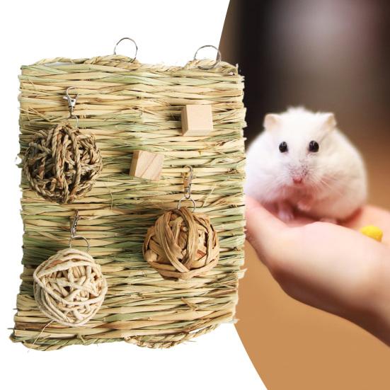 1 комплект, игрушка для жевания хомяка, устойчивая к укусам, натуральные материалы, снимающая скуку, хомяк, кроличьи зубы, шлифовка зубов, соломенный коврик, аксессуары для клетки