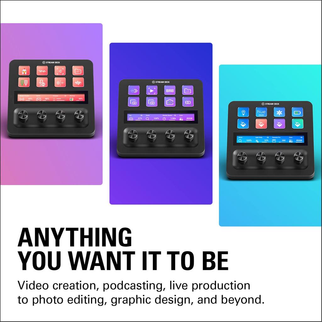 Elgato Stream Deck Audio Контроллер для прямой трансляции и студии для контента Настраиваемая сенсорная полоса и регуляторы и ЖК-дисплей Черный +, USB-C Микшер, Креаторы,