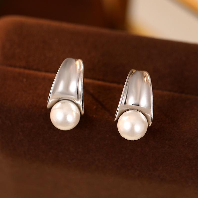 Серьги Banyan Tree S925 Silver Geometric Shell Crescent с жемчугом для женщин