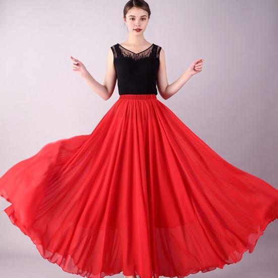 Женская танцевальная юбка, газовая шифоновая юбка, однотонная, с эластичной талией, многослойная, с большим струящимся подолом