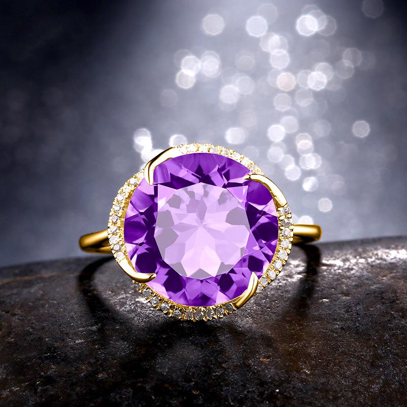 Zhenrong Открытое кольцо с покрытием из 18-каратного золота с аметистом и топазом цвета морской волны для женщин
