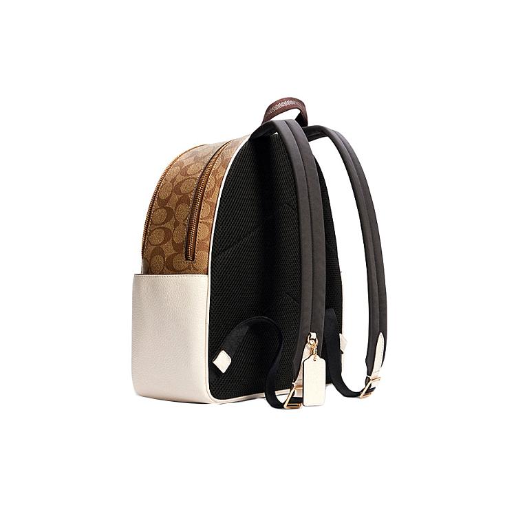 COACH Court Canvas With Leather Backpack Medium Womens White Brown