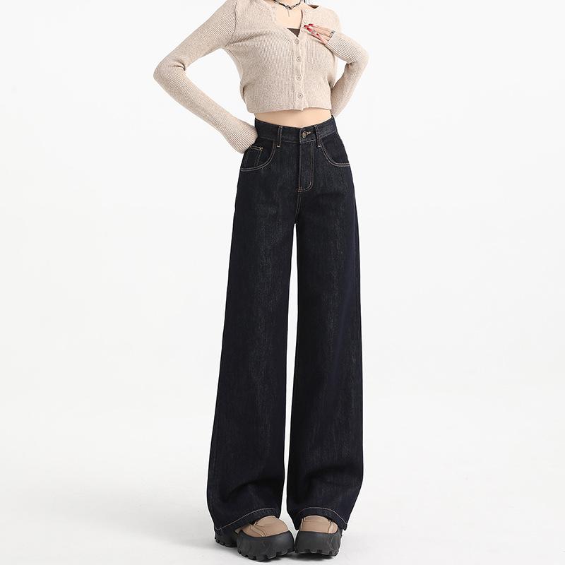 Wide-leg jeans women's spring new high-waisted thin and drape versatile loose straight mopping long pants