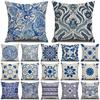 Chinese Retro Style Blue and White Ceramic Printed Fabric Linen Cotton Throw Pillow Wrapped Sofa Home Decoration Pillow