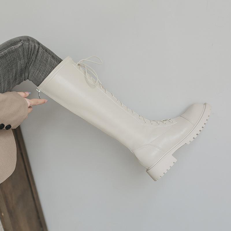 Длинные сапоги, но до колена, облегающие мартины, высокие сапоги, женские на толстой подошве, универсальные британские рыцарские сапоги, увеличивающие рост