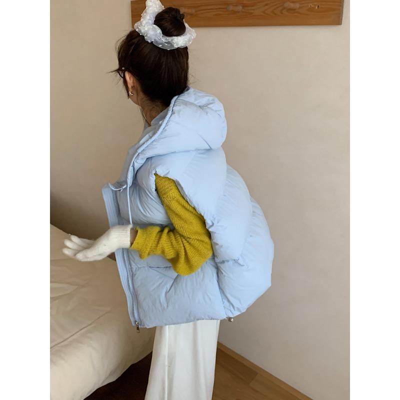 Маленький свободный короткий милый пуховый хлопковый жилет с капюшоном женский осенне-зимний новый пуховый хлопковый жилет