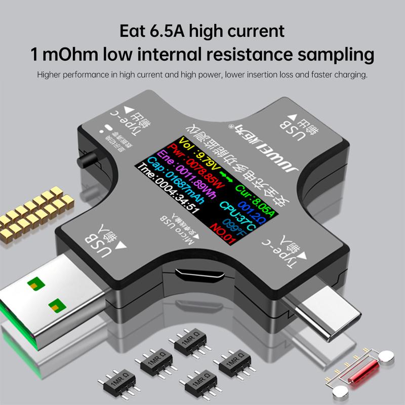 6.5A USB Tester DC Type-C PD Digital Voltmeter Amper Voltage Current Ammeter Detector Power Bank Charger Capacity Meter
