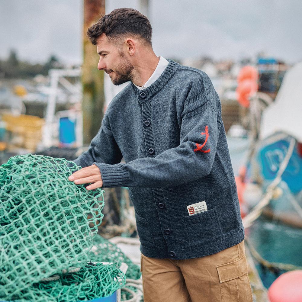 Guernsey Woollens Fisherman Whole Garment Cardigan - Charcoal