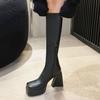 Гигантские ноги длинные водонепроницаемые платформы на высоком каблуке 2025 эластичные тонкие сапоги, но сапоги длиной до колена женские большие окружности трубы рыцарские сапоги