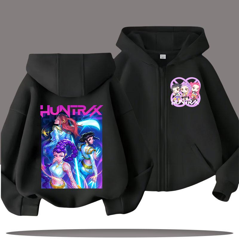 K-pop Demon Hunters Hooded Coat for Child Anime Huntrix Rumi Zoey Cartoon Fashion Zip Jacket Boy Girl Cute Top Kids Clothes Gift