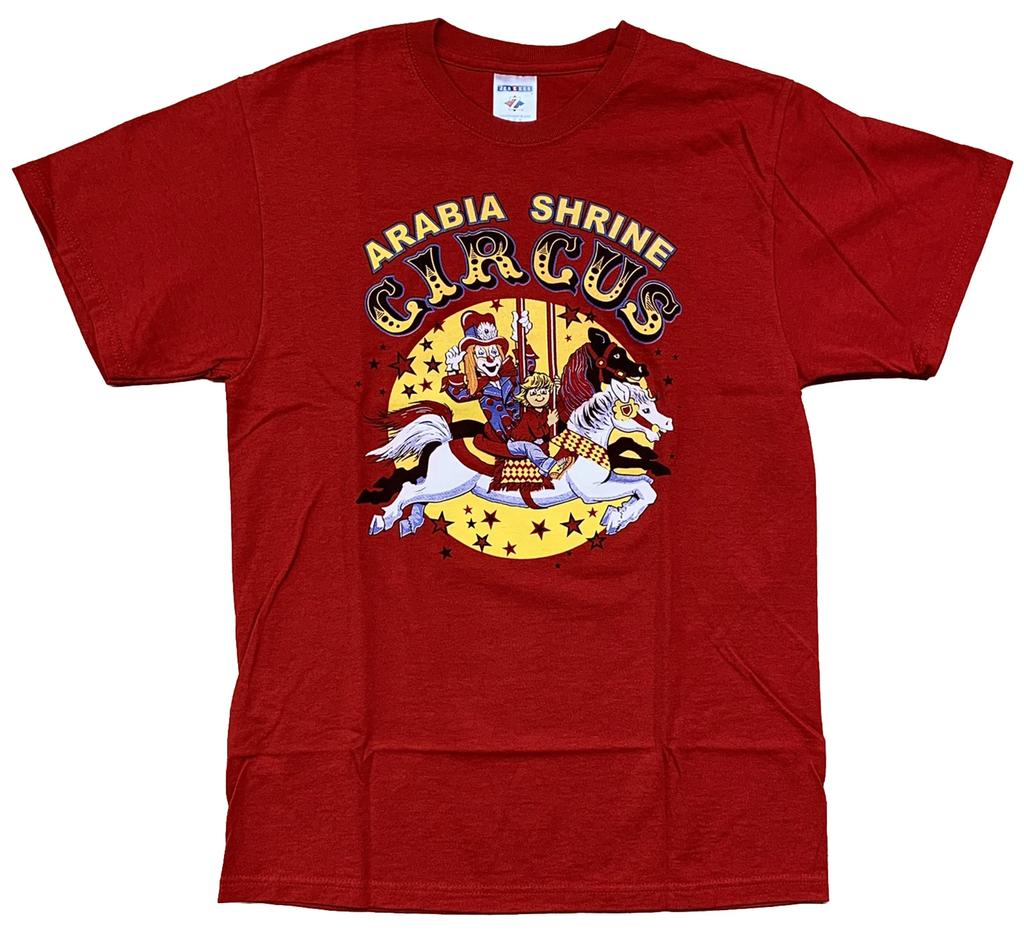 Arabia Shrine Circus T-Shirt Size Medium Red Clown & Child On Carousel Horses