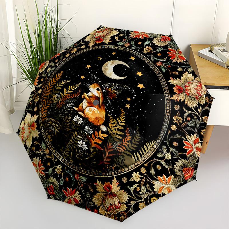Rabbit MoonThemed Automatic Opening and Closing umbrella - 8 Ribs, Suitable for Leisure and Going Out, Outdoor Accessory, Gothic Style, Fash