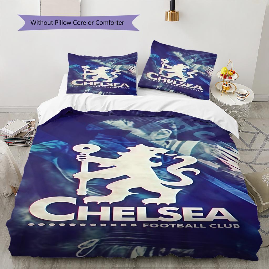 Chelsea FC football RugPattern Bedding Quilt Set Quilt Cover Pillowcase Home Decoration Birthday Gift (1 * duvet cover + 2 * pillowcase, without core)