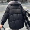 Большие размеры женские зимние пальто с капюшоном верхняя одежда модные свободные искусственный мех воротник толстые теплые куртки для женщин парка