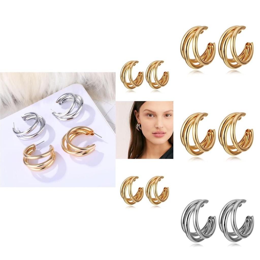 Minimalist Multi-circle Earrings For Women Gold And Silver Fashion Jewelry