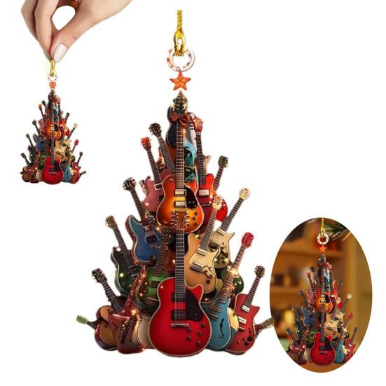 Guitar Christmas Tree Ornament 2D Acrylic Rockin' Around The Guitar Ornament Musical Instrument Hanging Decoration