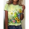 Large Sizes Beach Style Bird Print T-Shirt Casual Short Sleeve Top for Spring & Summer Women's Plus Size Clothing